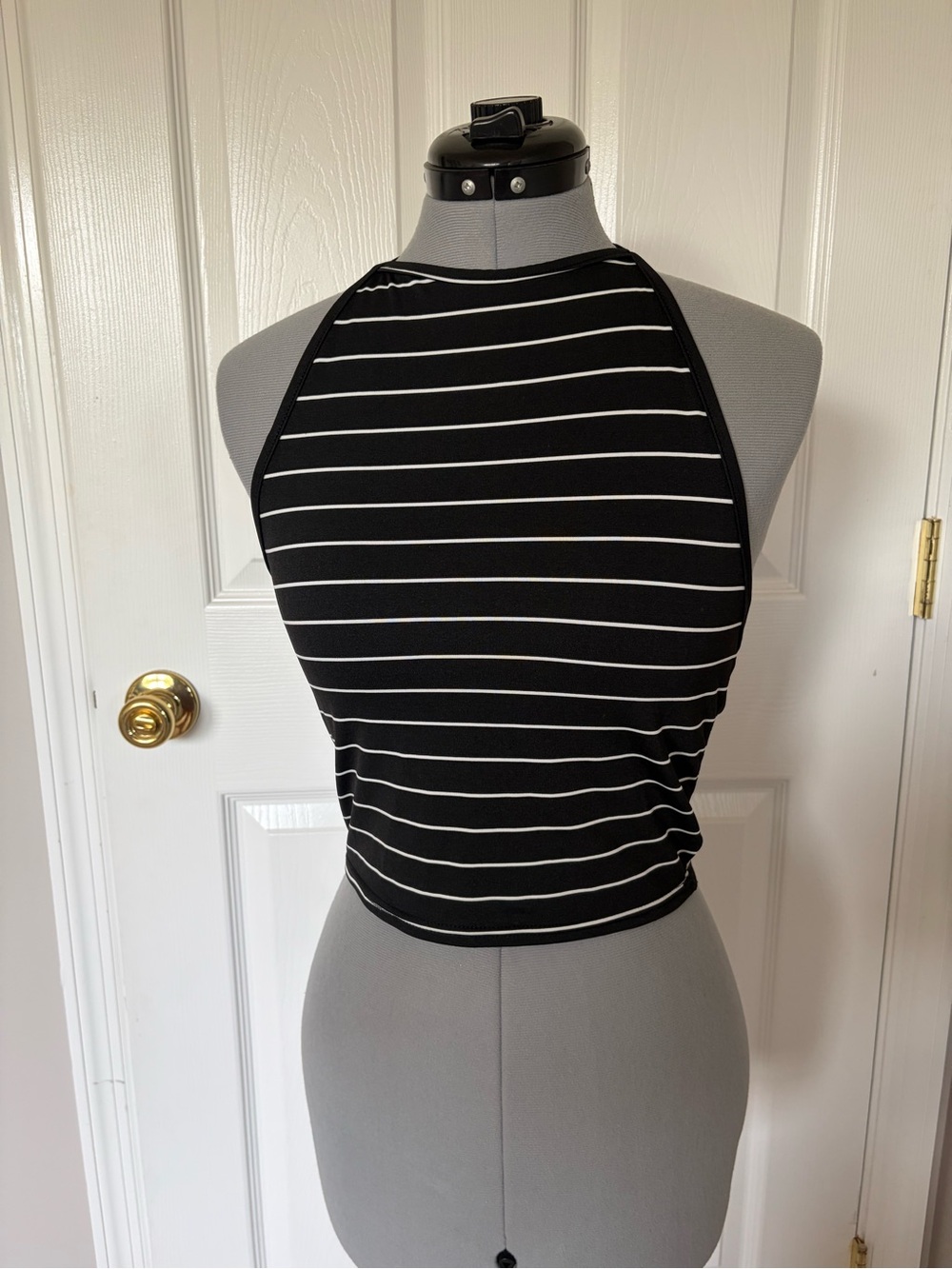 Black Striped Halter Crop Top - Women